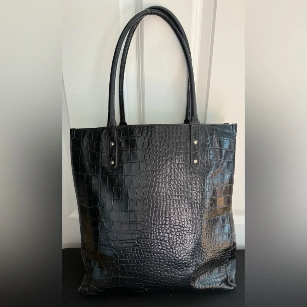 Kate Spade Black Embossed Croc Pattern Leather Tote